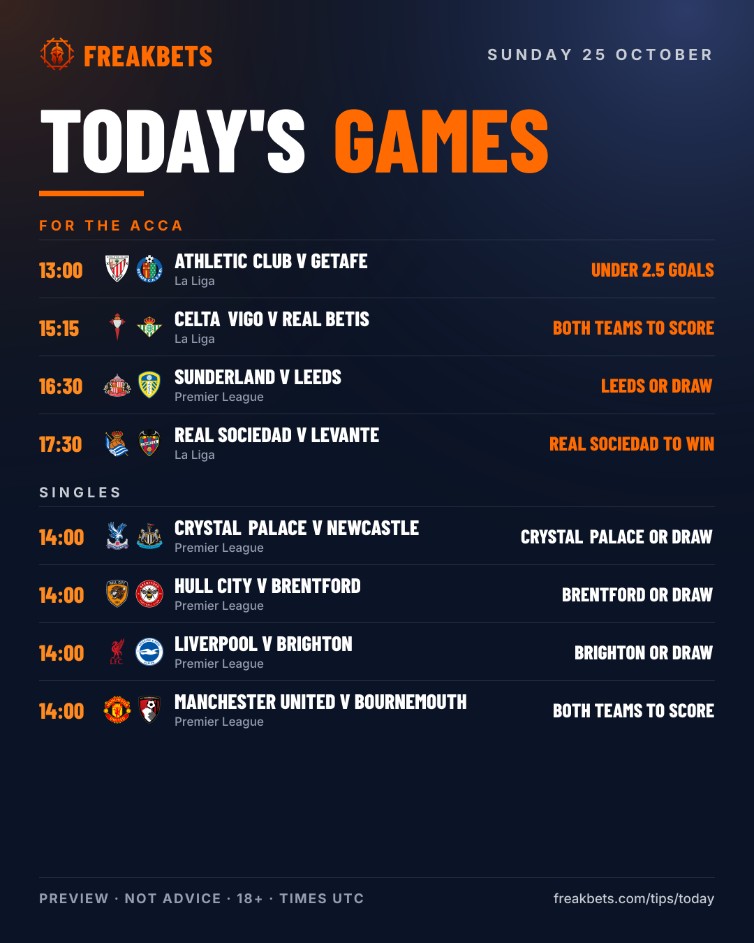Today's games poster, Sunday 25 October